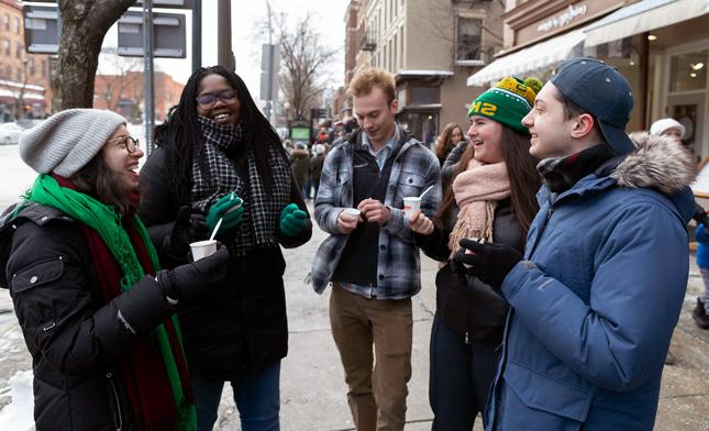 Skidmore students in downtown Saratoga Springs